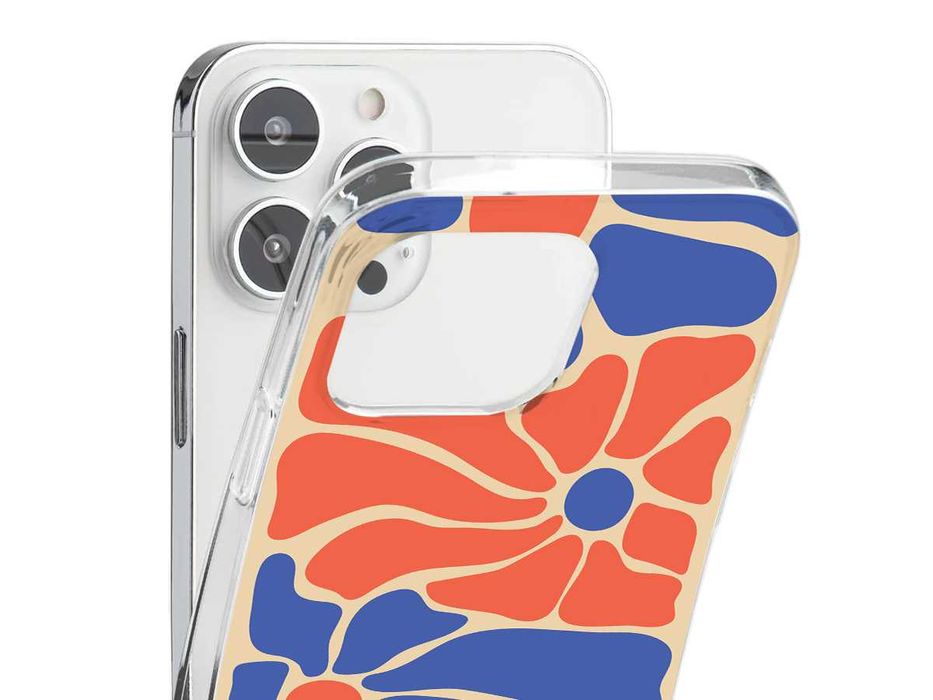 Capa silicone Flores Laranja e Azuis abstrato para telemóveis Samsung