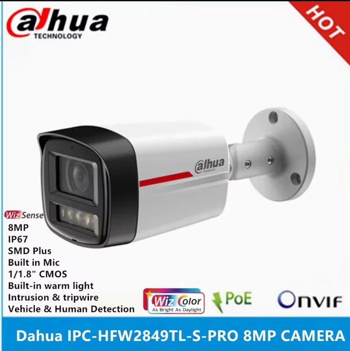 8мп Dahua wizcolor камера відеонагляду DH-IPC-HFW2849TL-S-PRO 8МП (2.8