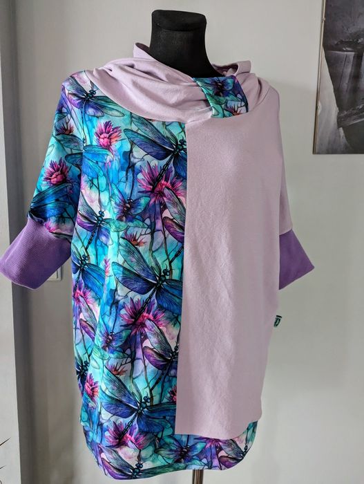 Auri&Lili nowa wiosenna bluza oversize w ważki handmade L 40