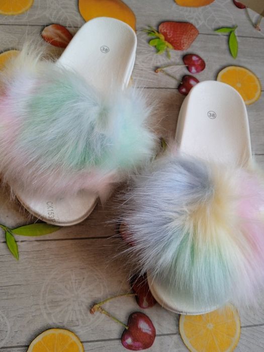 Klapki Futrzane Multi Kolor