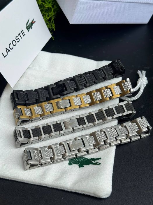 Мужской браслет Lacoste Чоловічий браслет Lacoste Чорний серебро золот