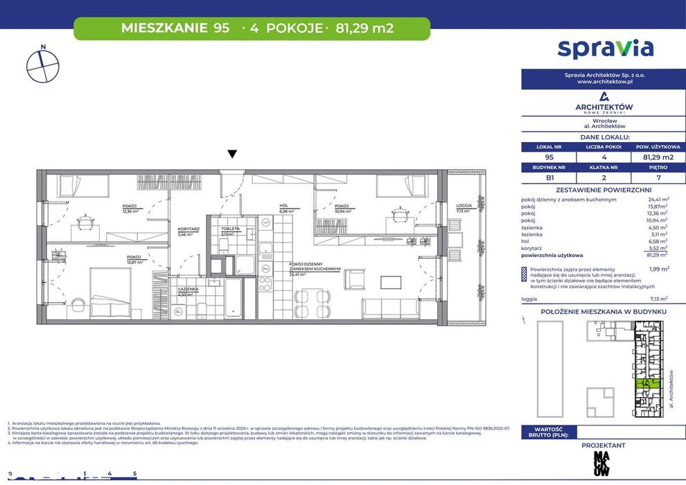 4-pokojowe mieszkanie 81m2 + loggia