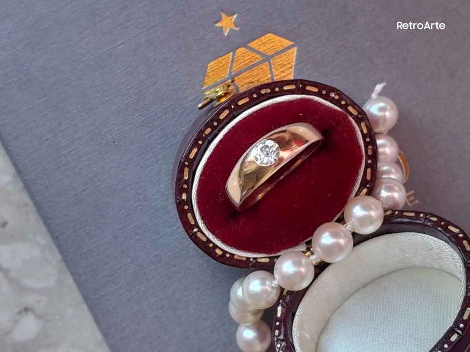 R.6 Antyk Pierścionek Obrączka Soliter Brylant stary szlif WYCENA