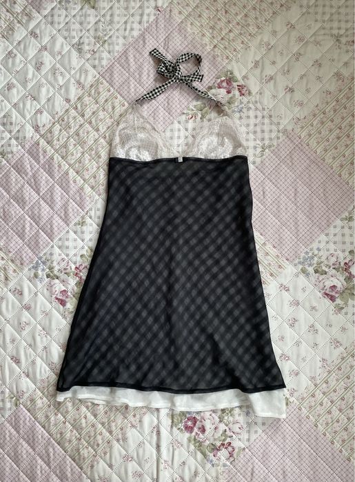 Czarna bieliźniana sukienka w kratkę wiązana na szyi M 38 intimisimmi mesh coquette babydoll