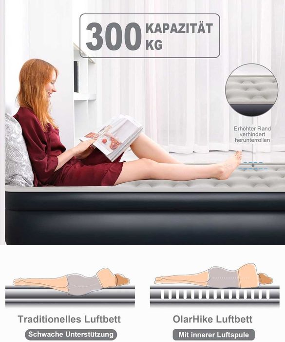 Colchão de Ar OlarHike com Bomba Elétrica Integrada | Cama Insuflável Auto-Insuflável para Convidados | Colchão Portátil para Camping e Casa