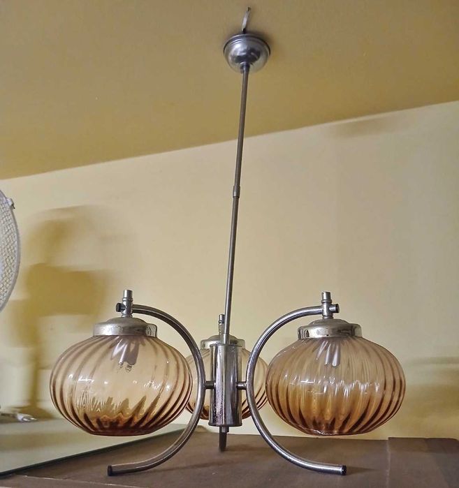 Candeeiro Suspenso Vintage de 3 Luzes em Vidro Âmbar