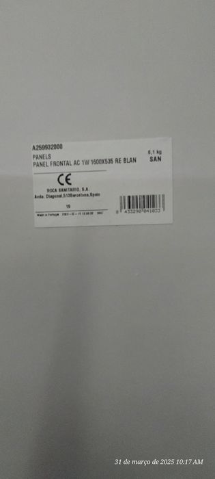 Painel frontal e respectivos acessórios de montagem para banheira ROCA