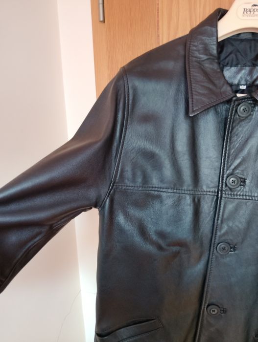 Casaco homem, preto, pele genuína, vintage.