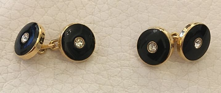 Conjunto botões de punho plaque ouro/esmalte preto