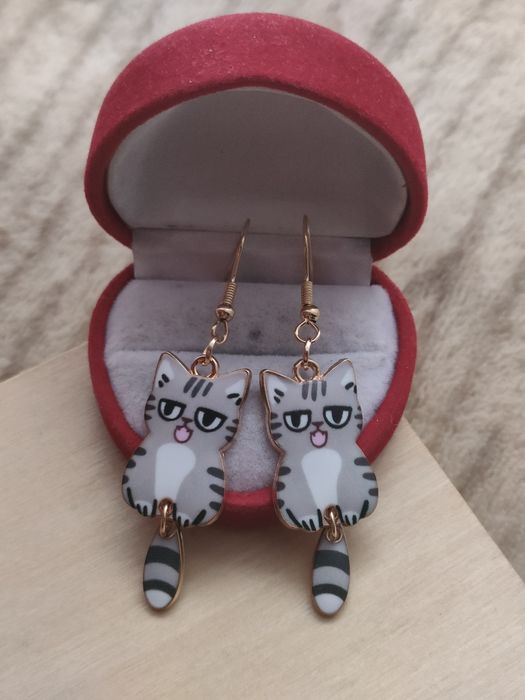 Piękne kolczyki kotki kolczyki koty szare kolczyki kot bigle kociara