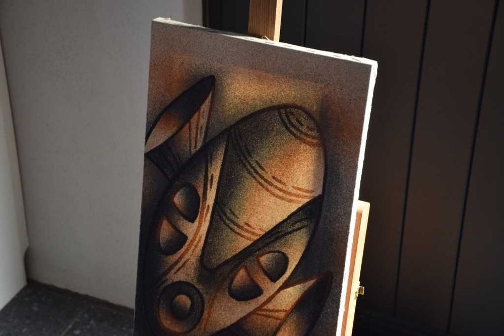 Quadro africano (Angola) pintado a tinta de areia - Máscara – 1997