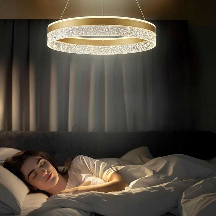 KSIBNW Lampa Wisząca LED 60W, Ściemniana, Ø50 cm, Złota