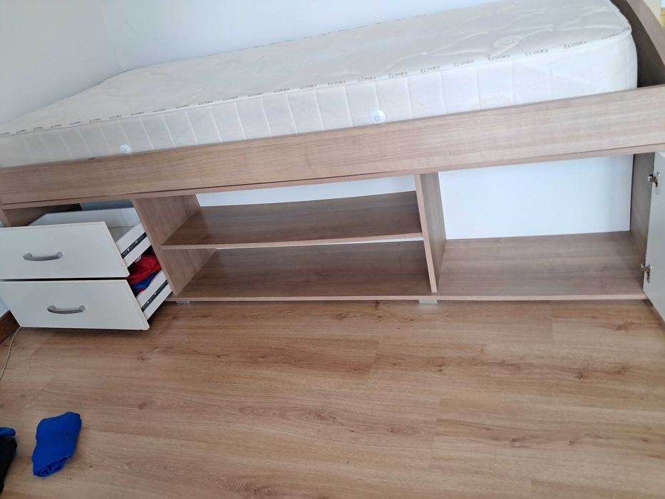 Cama Solteiro/Criança com Arrumação + Estrado + Colchão