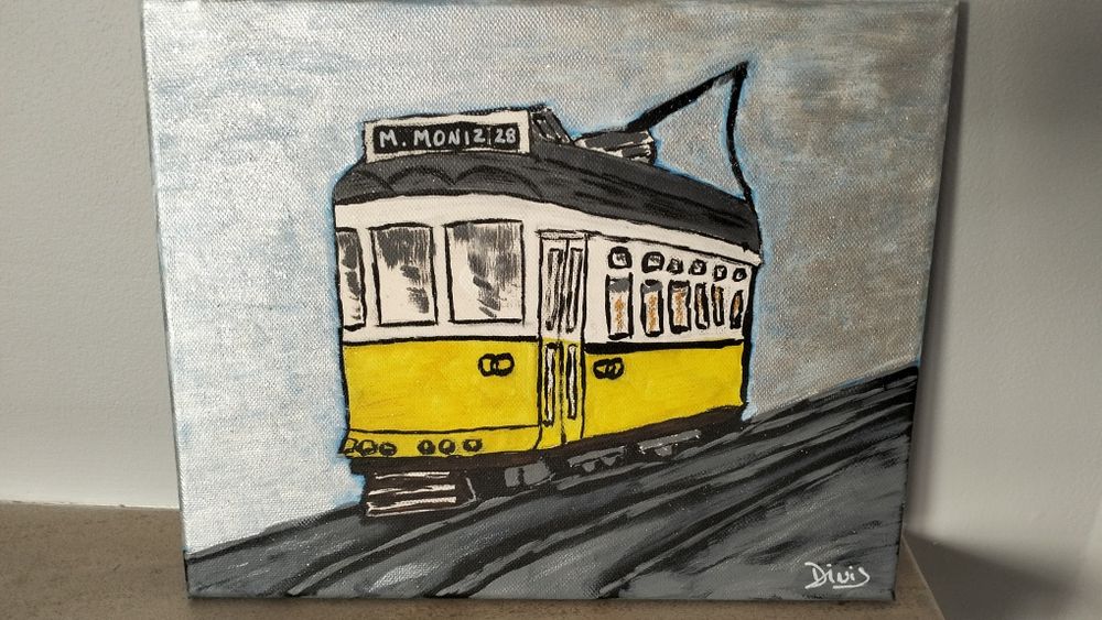 Tela original em acrílico elétrico de Lisboa 24cm por 30cm