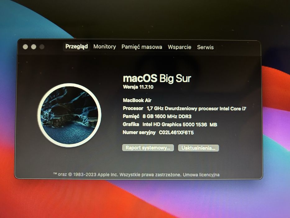 Macbook Air A1466 Intel Core i7