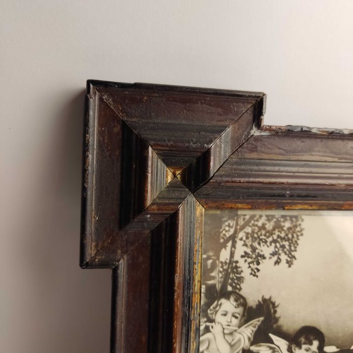 Stary oleodruk Madonna z dzieciątkiem i aniołami - lata 40/50