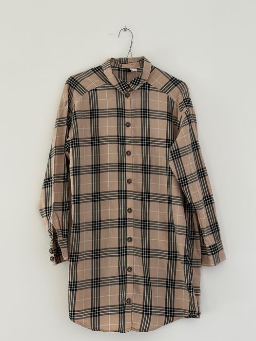 Bawełniana beżowa koszula w kratę H&M długa