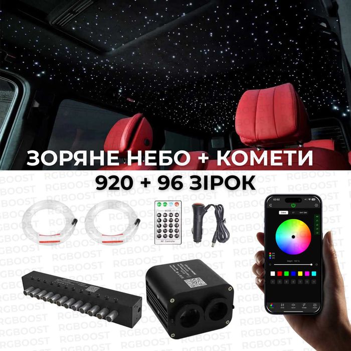 Звездное небо (920 точек) + кометы (96 точек RGB) на все марки авто