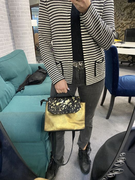 Venezia Wloska skorzana torebka do reki na ramie zlota czarna wlosie