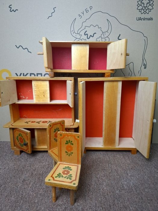 Комплект кукольная мебель СССР гарнитур шкаф шифонер стулья тумбочка