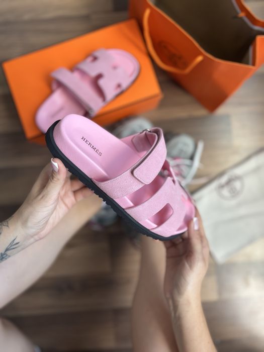 Жіночі тпочки Hermes Chypre Slippers Black Brown Pink