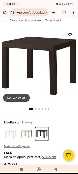 Mesa IKEA preta 55x55