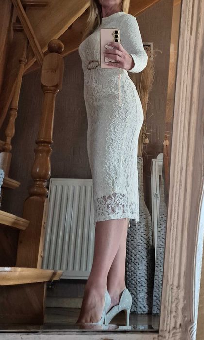 Wizytowa sukienka suknia koronkowa koronka na podszewce kobieca S 8 36