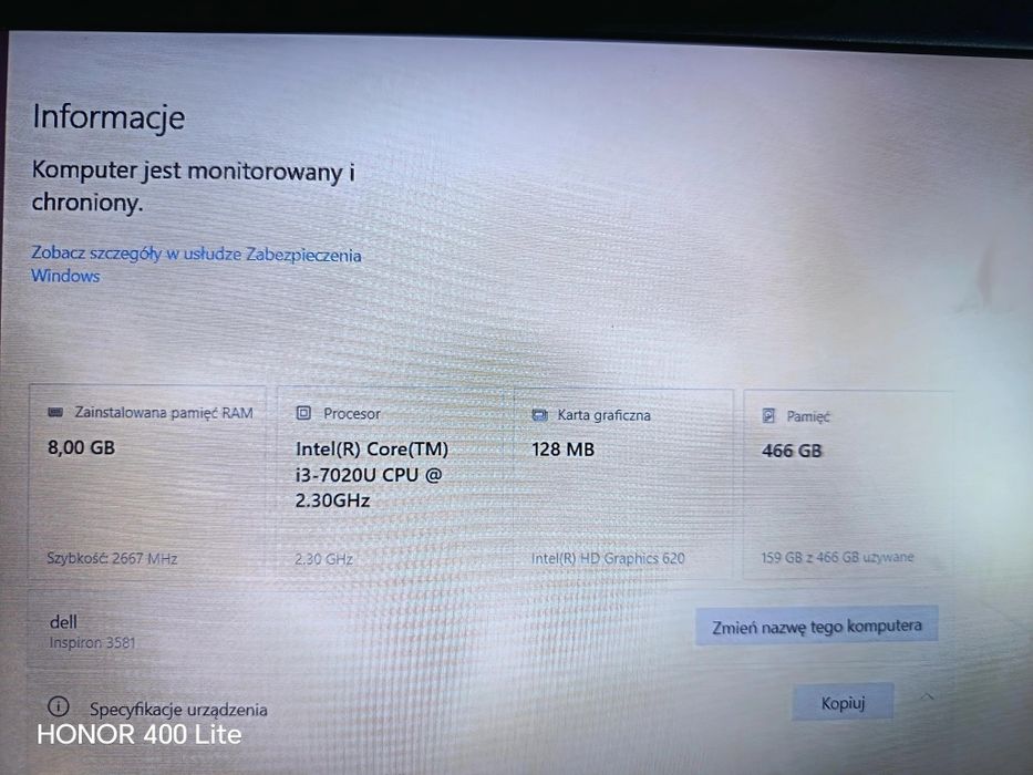 Dell Inspiron 3581 | i3 | 8 GB RAM | Windows 10 | Gotowy do pracy