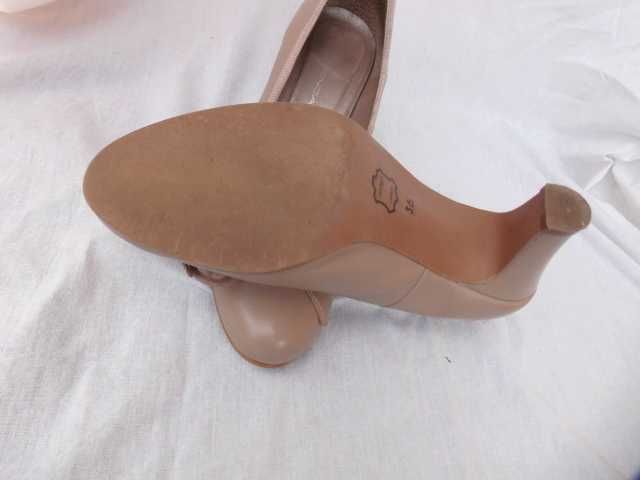 Brenda Zaro beżowe skórzane czółenka baleriny na obcasie 36