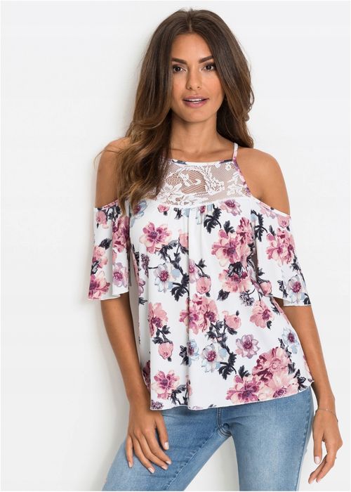 B.P.C bluzka z koronką i nadrukiem ^36/38