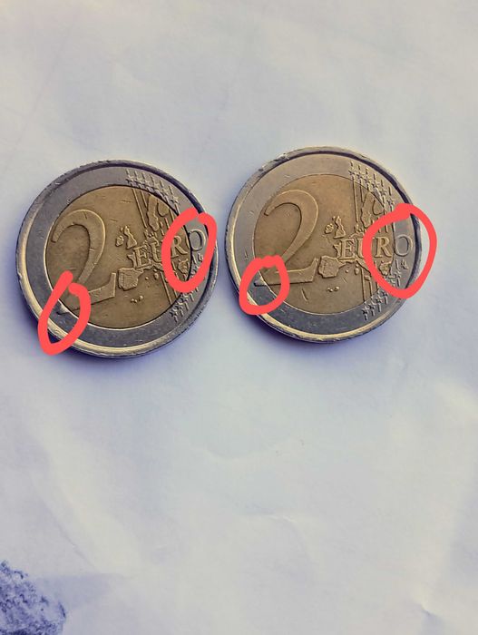 Moedas de 2€, Portugal, 2002, descentralizadas e com erros