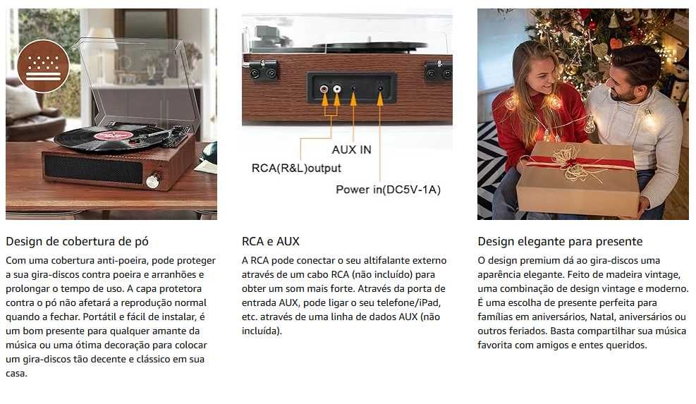 FYDEE- Tocadiscos Vintage Bluetooth