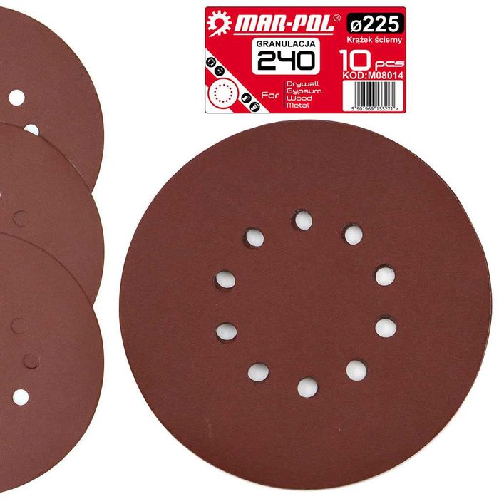 2 x 10szt PAPIER ŚCIERNY KRĄŻEK Do Żyrafy 225mm P240 Ścian Sufitów Na
