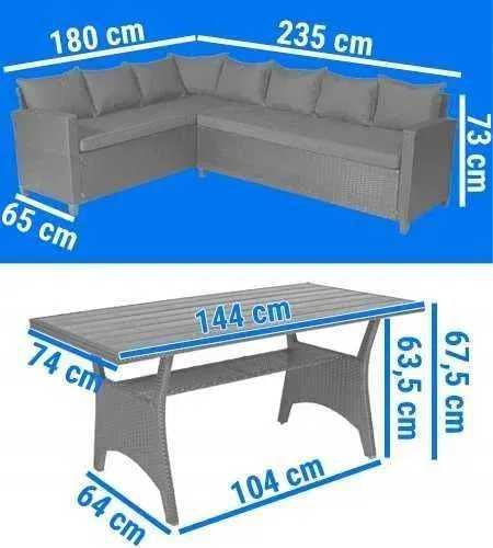 Zestaw Mebli Ogrodowych Komplet Na Taras Narożnik Technorattan + Stół