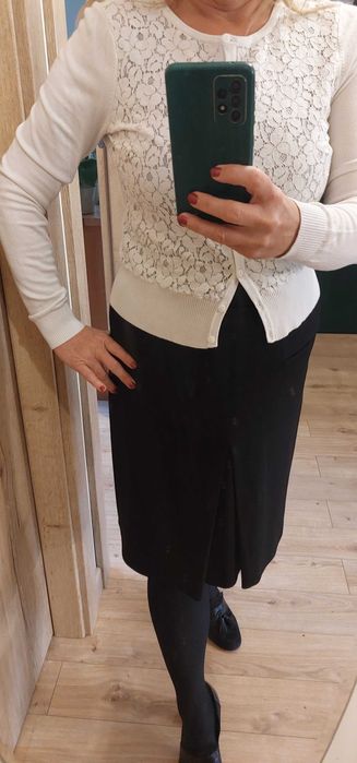 rozpinany sweter biały koronka bluzka kardigan