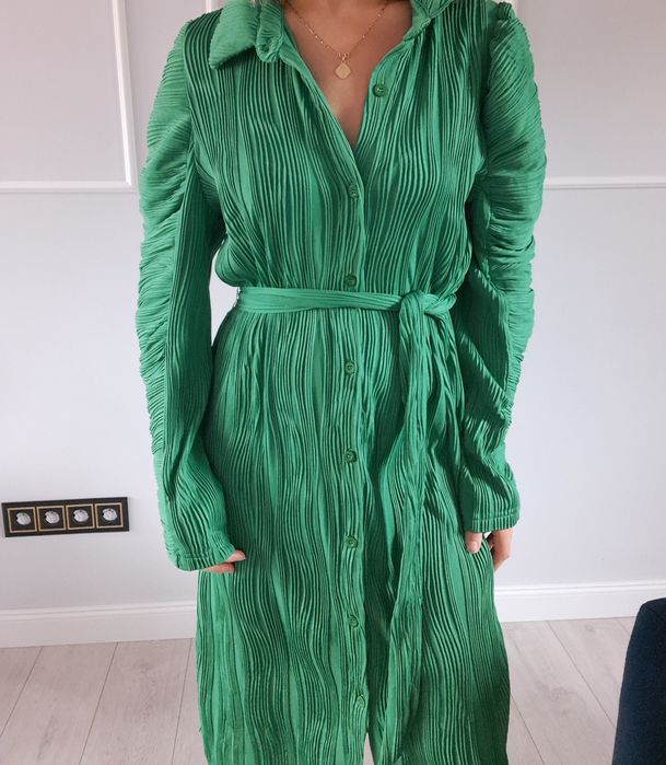 Sukienka koszulowa plisowana midi Do pracy na co dzień 38