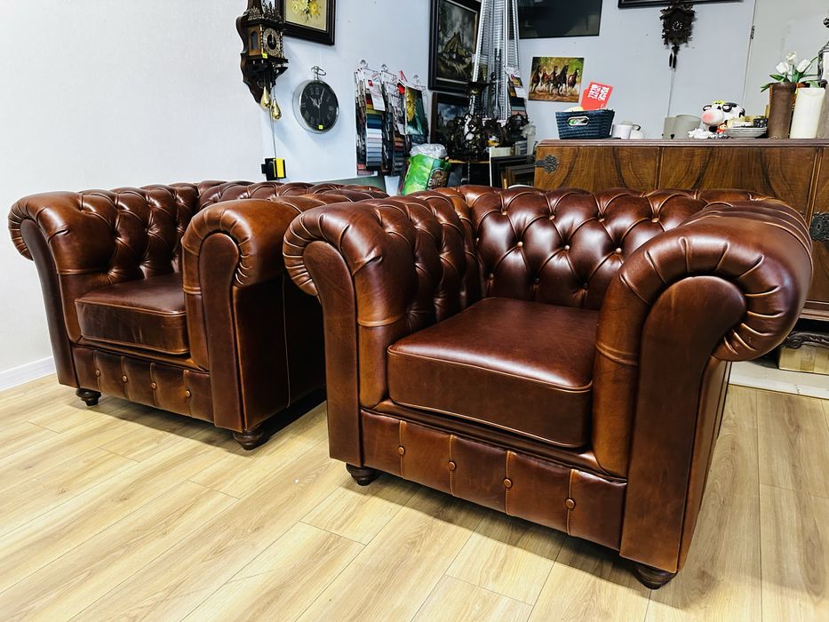 Ekskluzywny komplet chesterfield 3+1+1 PRZYPALANY KONIAK :) JAK NOWY :)