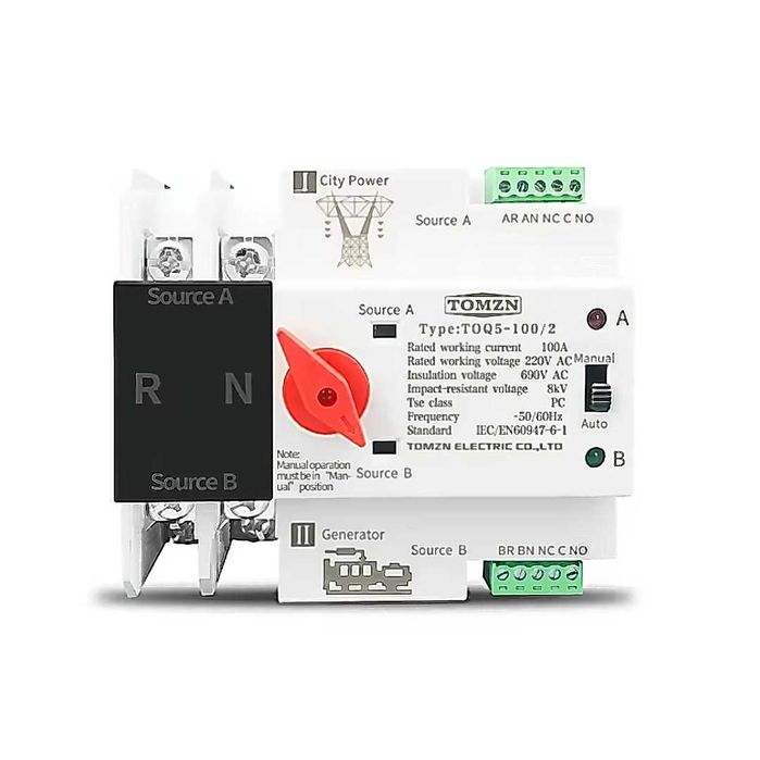 Автомат-перемикач введення резерву Tomzn TOQ5-125/2P 230В однофазний