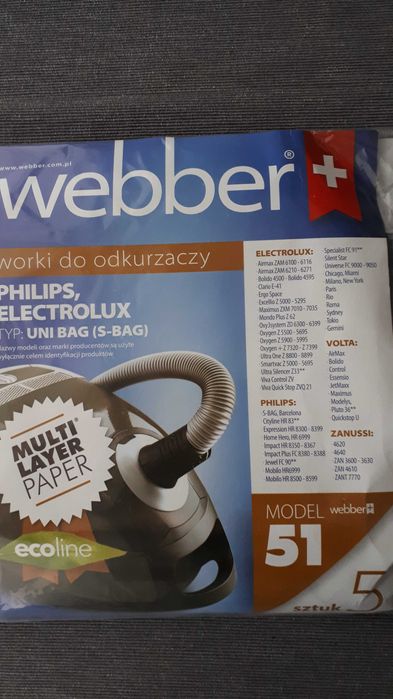 Worki do odkurzaczy Philips Elektrolux Volta Zanussi typ: uni bag