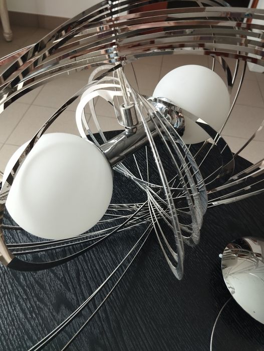 Candeeiro de teto suspenso Vintage em metal prateado espelhado