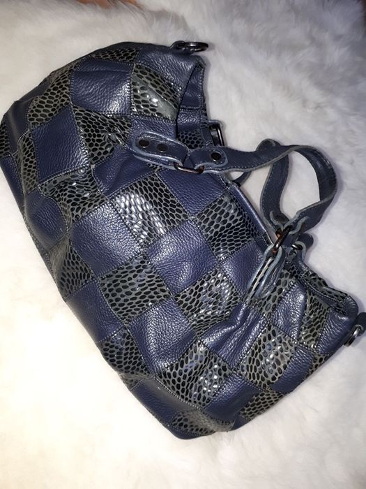 Синяя шкіряна сумка ASSA кожа шкіра