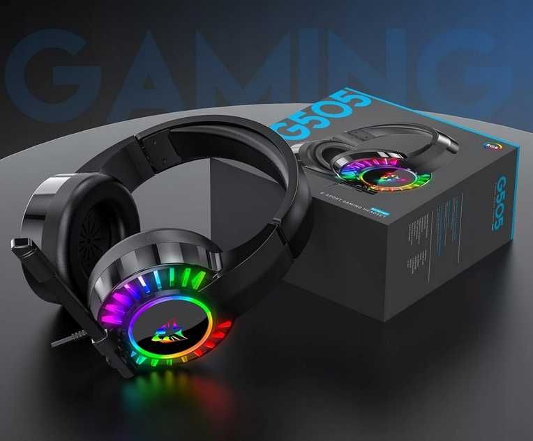 Słuchawki gamingowe naszuszne z mikrofonem przewodowe rgb dla graczy jack