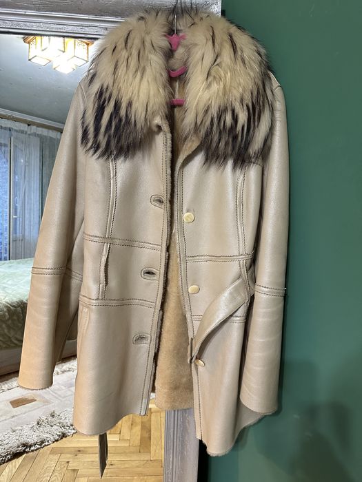 Натуральна дублянка з хутряним воротником | пальто Овчина | Зимова