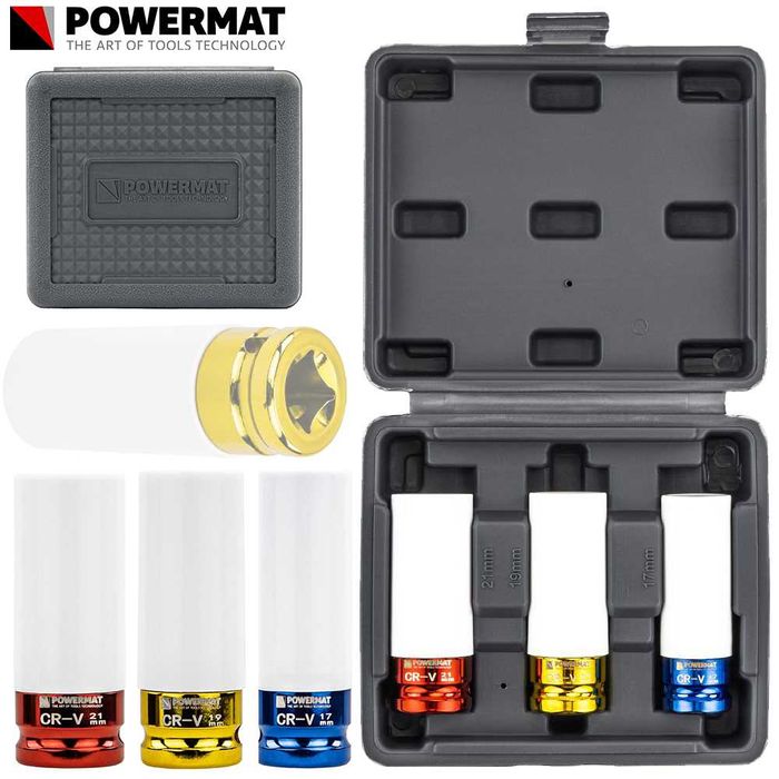 POWERMAT Zestaw Nasadek Udarowych Do Felg 17/19/21mm 3szt. PM1378