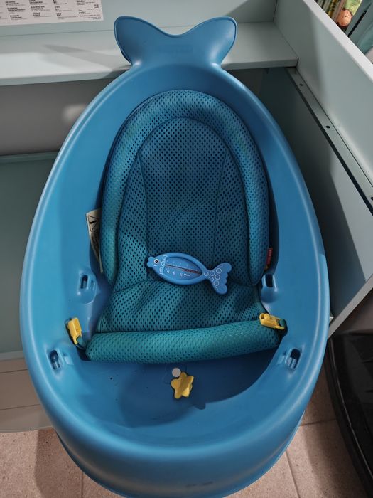 Wanienka Skip Hop Moby Wieloryb Smart Sling 3-etapowa niebieska, termometr gratis