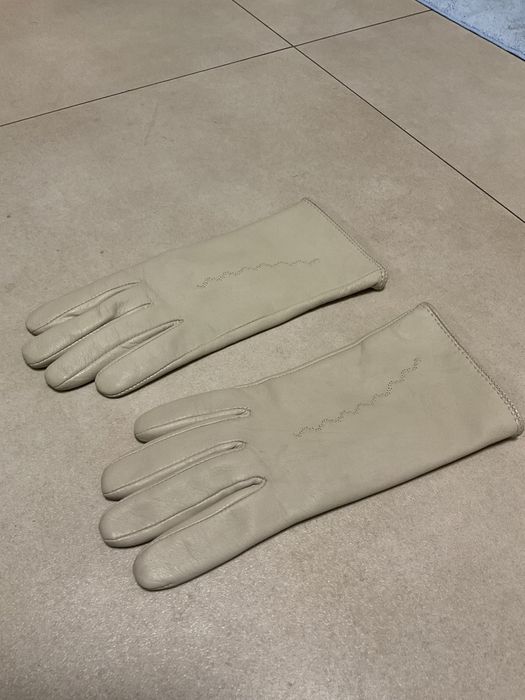 Rękawiczki skórzane ocieplane ecru
