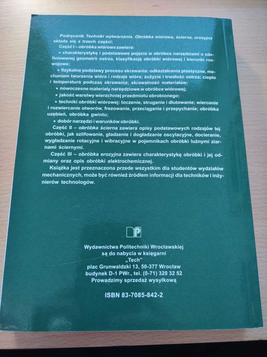 Obróbka wiórowa, ścierna, erozyjna - Żebrowski - Techniki wytwarzania