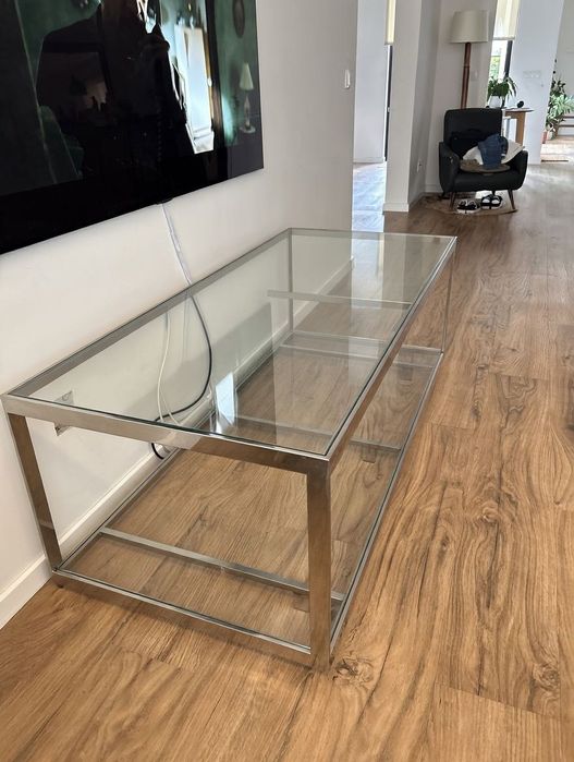 Mesa expositor centro inox vidro