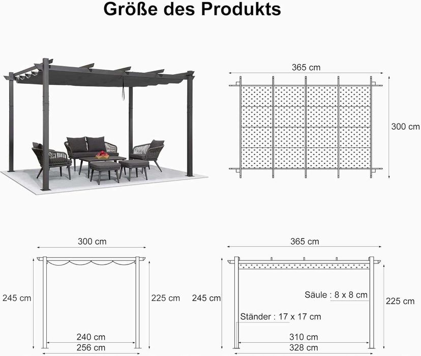 PURPLE LEAF Metalowy pawilon ogrodowy, pergola, 300 x 365 cm