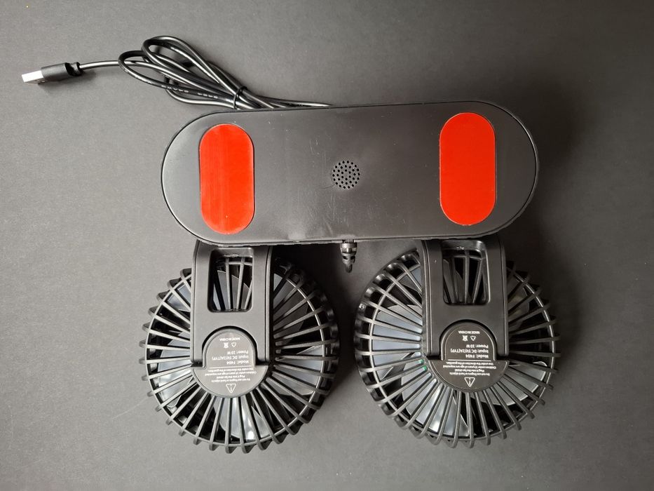 Ventoinha USB para carro ou secretária com duas cabeças rotativas